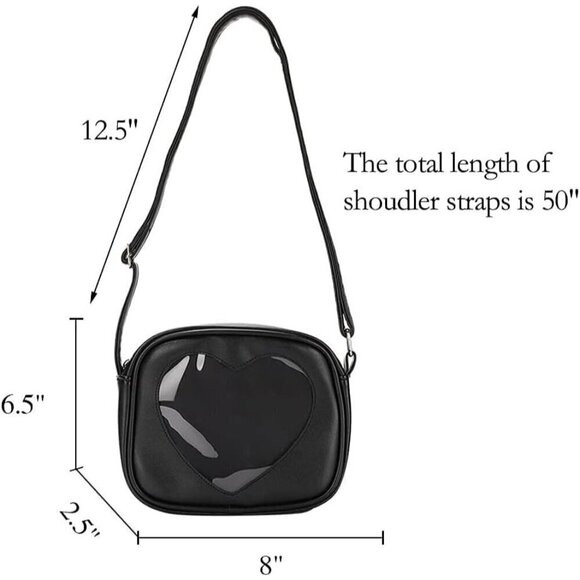 Women Black Ita Bag Crossbody Cat Small Ita Purse Pin Display Bag with Insert - Picture 4 of 7